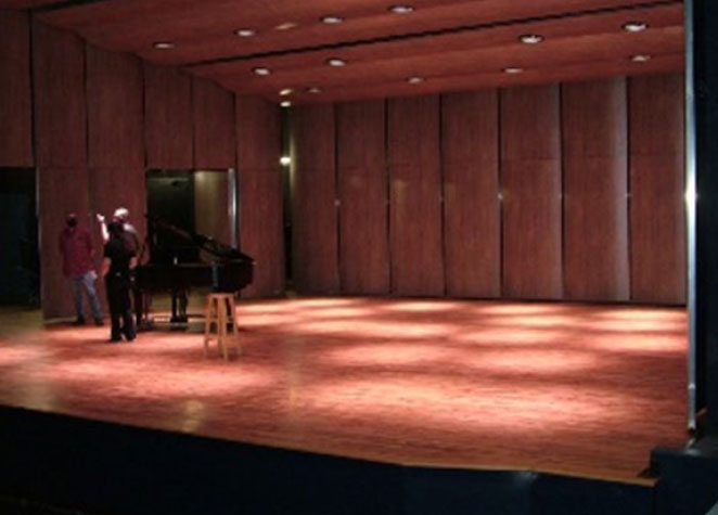 Photo of the stage with the shell in the Surbrugg/Prentice Auditorium