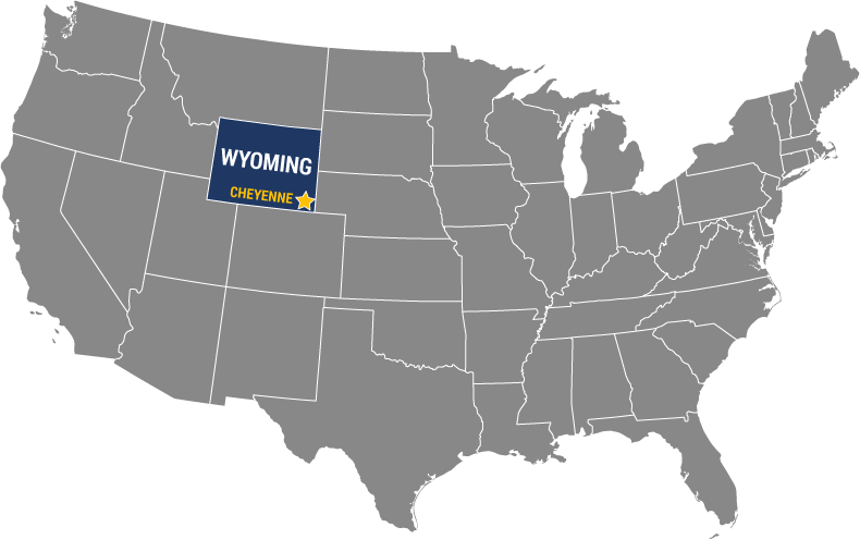 US map with Wyoming and Cheyenne highlighted