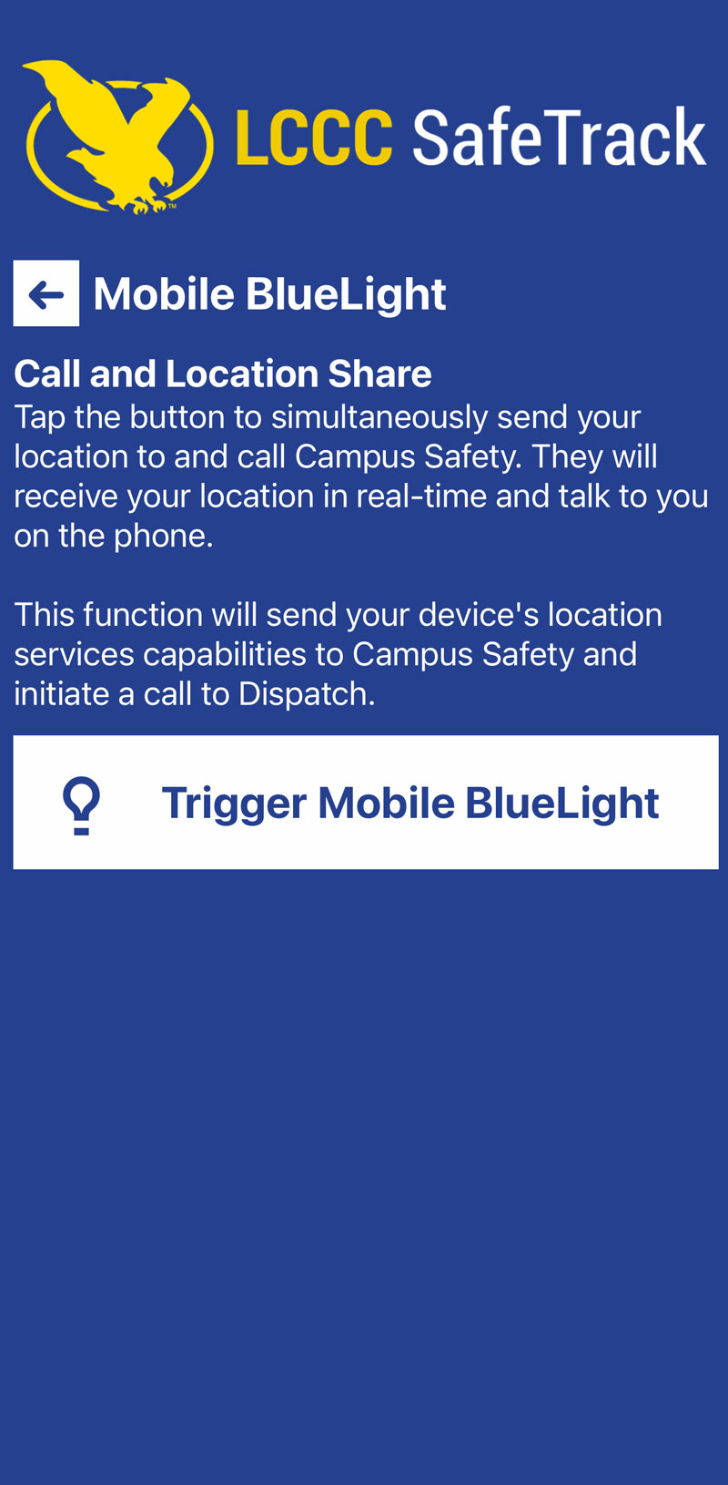 Screenshot of app with Mobile Bluelight page showing