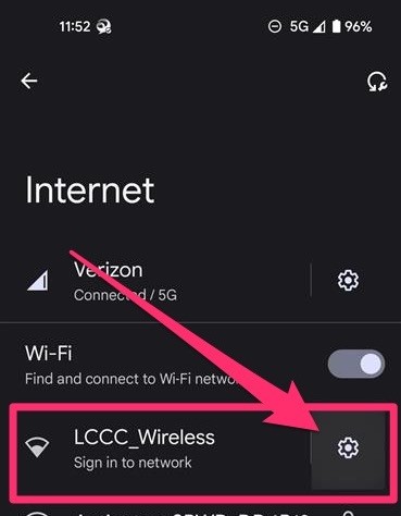 Android setting with LCCC_Wireless settings icon screenshot