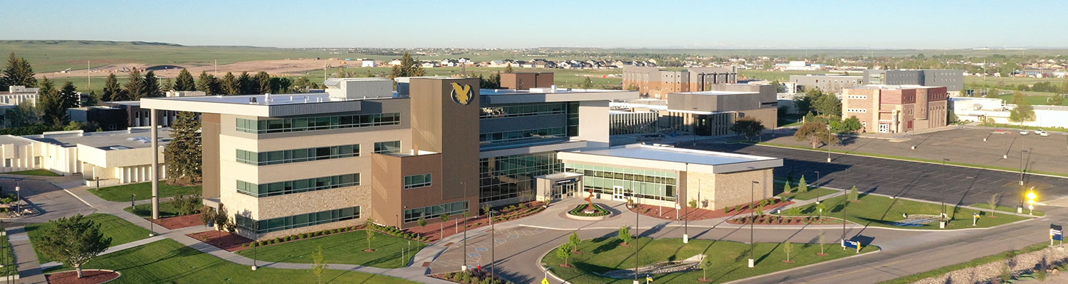 photo from drone of the Clay Pathfinder building and surrounding buildings from above