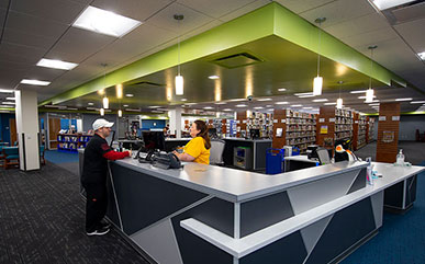 front desk in the newly renovated Ludden Library front desk in the newly renovated Ludden Library