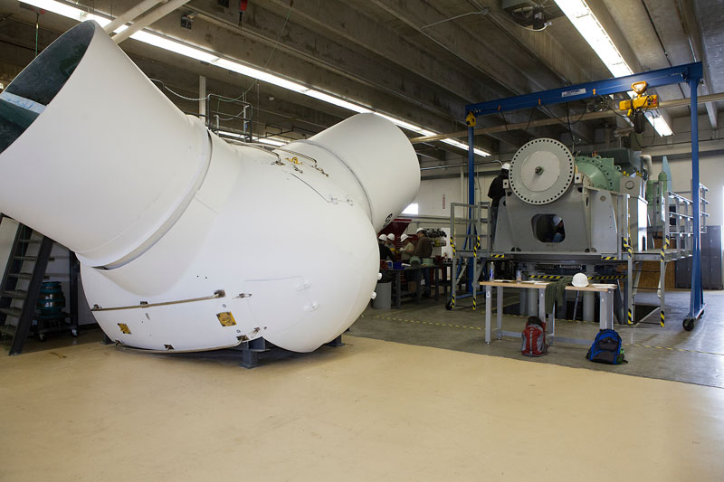 part of a wind turbine in LCCC Wind Energy Lab on campus