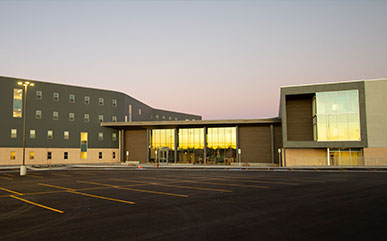 exterior image of the new residence hall