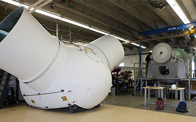 part of a wind turbine in LCCC Wind Energy Lab on campus