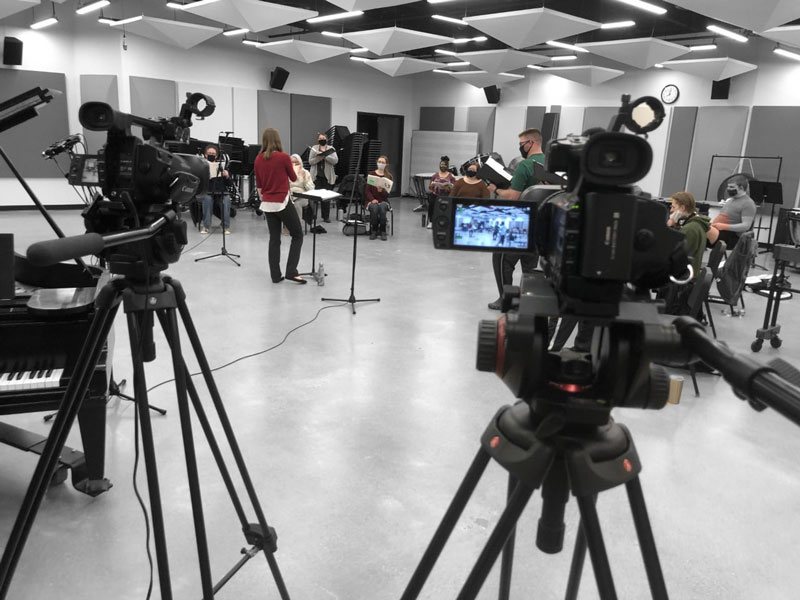 cameras recording the virtual concert while LCCC ensembles perform