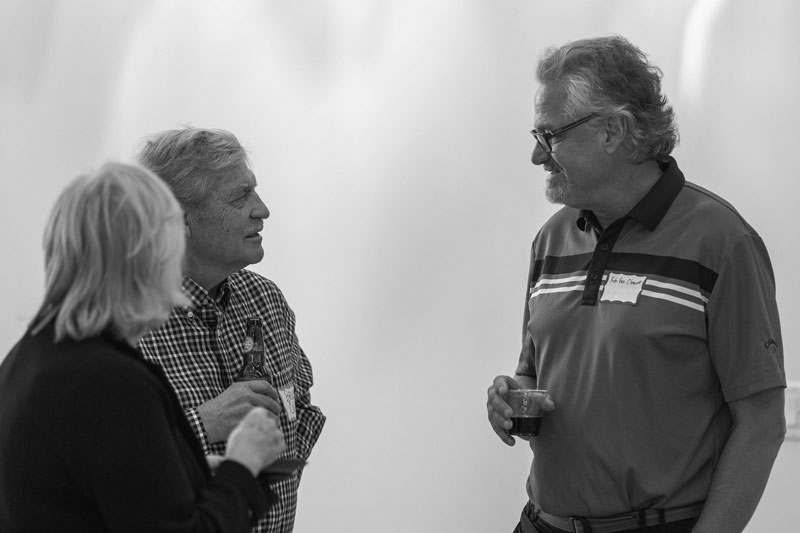 LCCC retirees enjoy time together at the College’s annual summer retiree gathering in the new Surburgg/Prentice Auditorium.  Retirees Bruce and Martie Curl and Rob Van Cleave enjoy the reception.