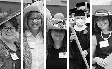 several photos of LCCC employees dressed up for Employee Recognition event with big hats