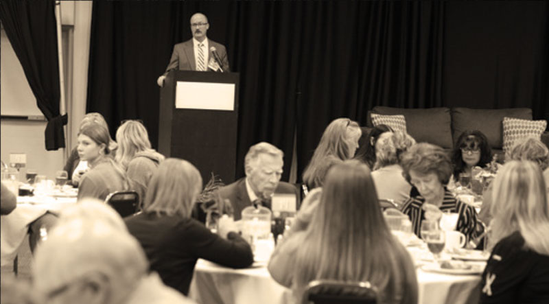 Billie Addleman, president of the Laramie County Community College Foundation Board of Directors, speaks during a scholarship luncheon that honors scholarship donors and their student recipients. There are more than 400 donor scholarships available at Laramie County Community College. Provided by generous individuals and organizations, these scholarships give nearly every type of student the chance to receive extra money for college.