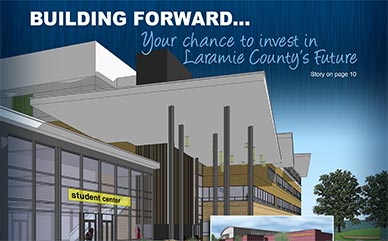 Rendering of new building. "Building forward...Your chance to invest in Laramie County's future."