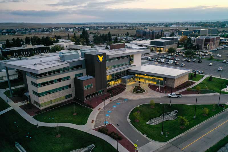 drone photo of the Clay Pathfinder building exterior
