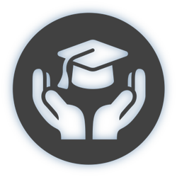 scholarship icon with hands and graduation cap