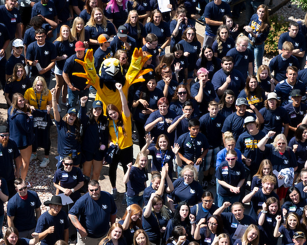 Large group photo from above, with Talon