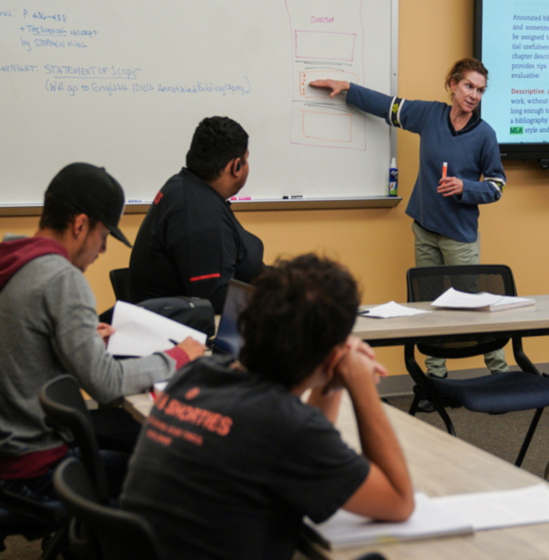 a professor lectures a group of students in class