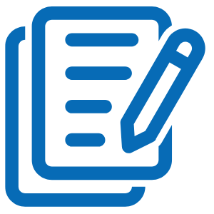 Outline of two pieces of stacked paper and pencil signifying form to fill out