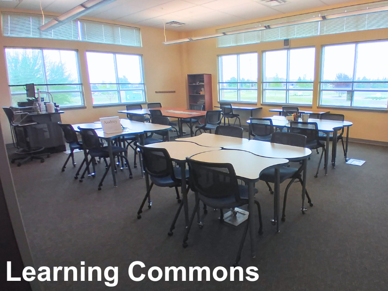 learning commons classroom with smaller image of door to the room