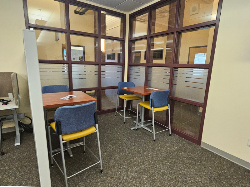 study nook with 2 tall tables and chairs