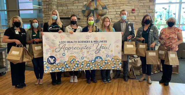 LCCC students and faculty thank CRMC employees with a delivery of goodie bags.