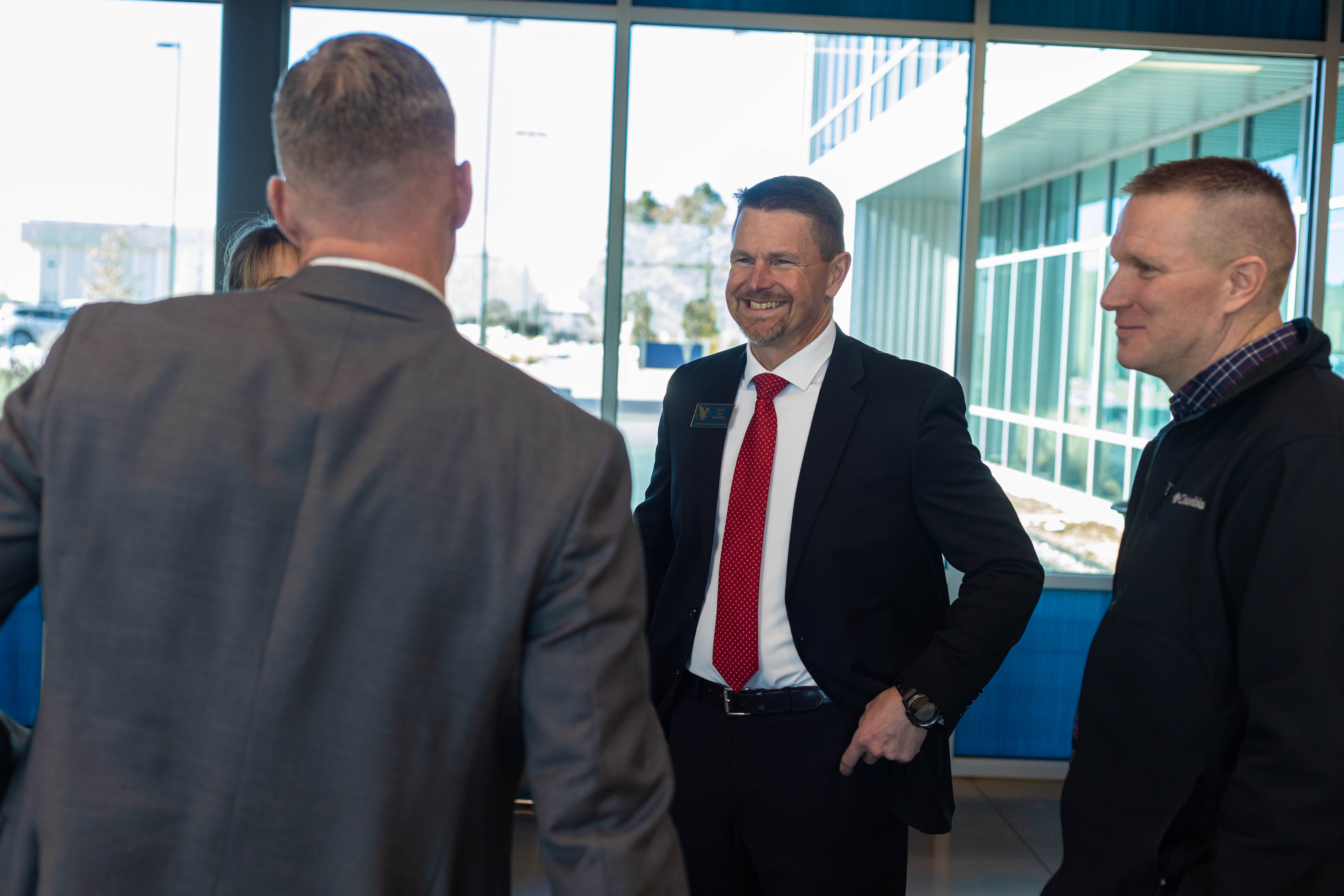 LCCC President Dr. Joe Schaffer speaks with visitors about the Business Studio @ LCCC