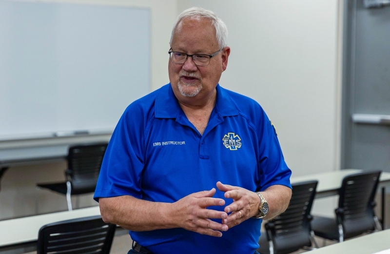 LCCC EMS Program Director Larry Jones speaks to students