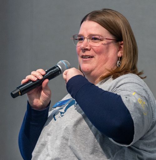 LCCC Business & Accounting Pathway Coordinator Carole Boughton speaks at Kickoff. 
