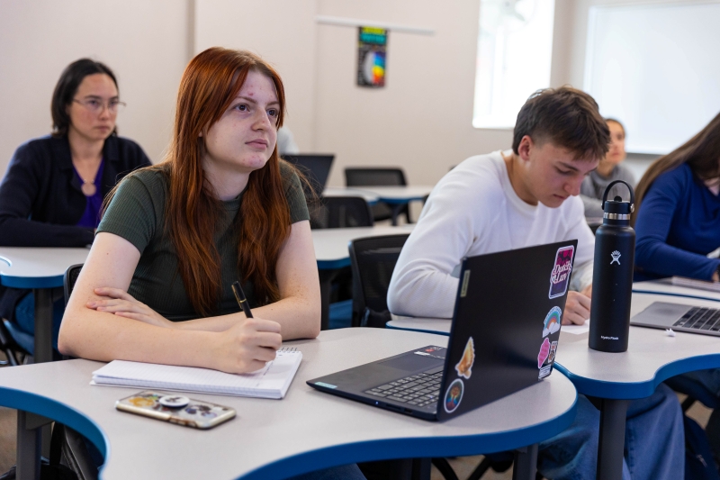 Emma, an LCCC business/accounting major, listens to a lecture in instructor Danielle Adams' class.