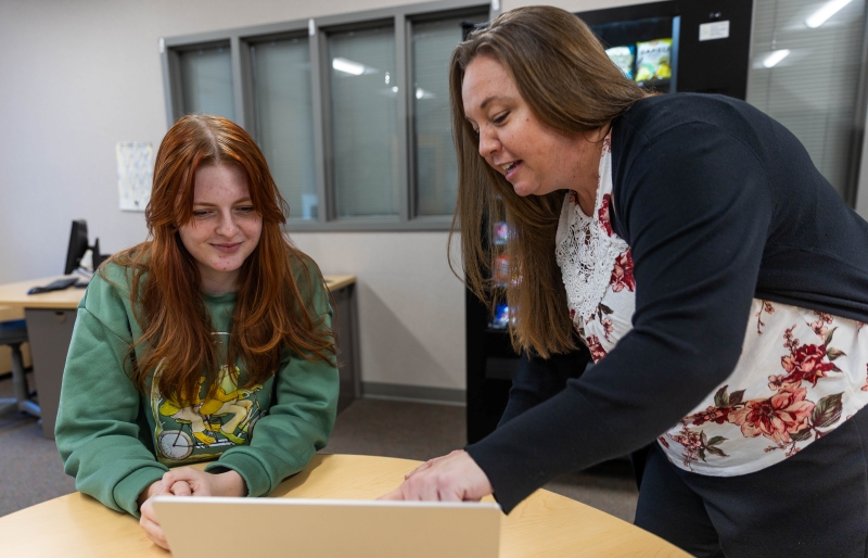 Emma and LCCC instructor Emma, an LCCC business/accounting major, works with instructor Danielle Adams on the Cheyenne campus.