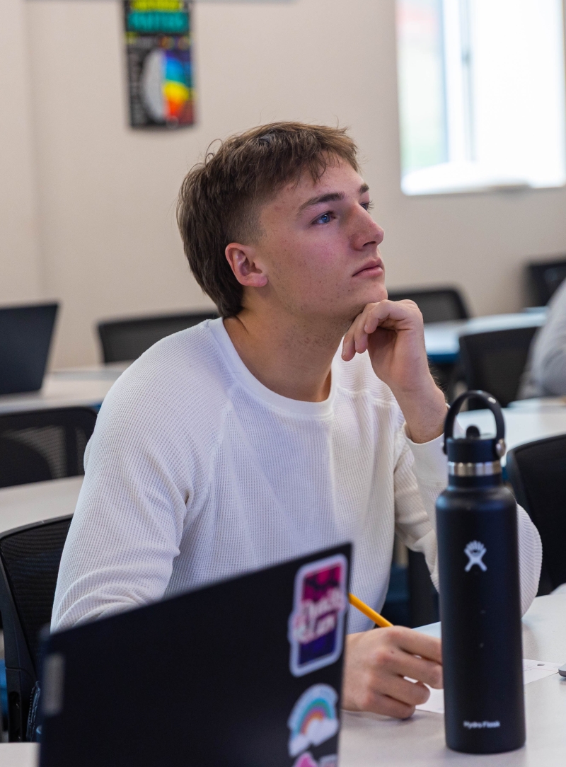 LCCC student Larry listens to an accounting lecture.