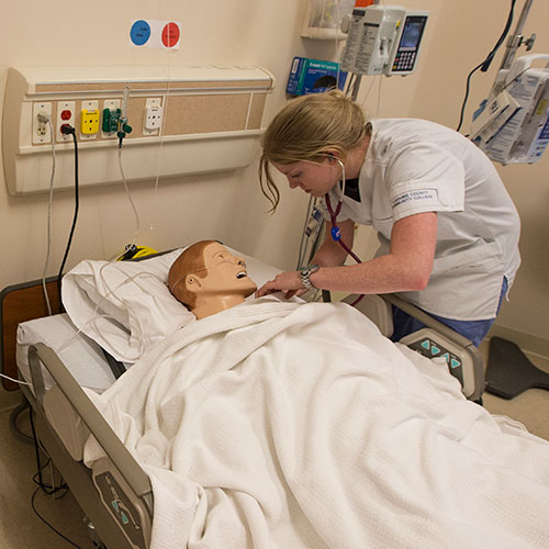 Nursing Student working on simulator patient