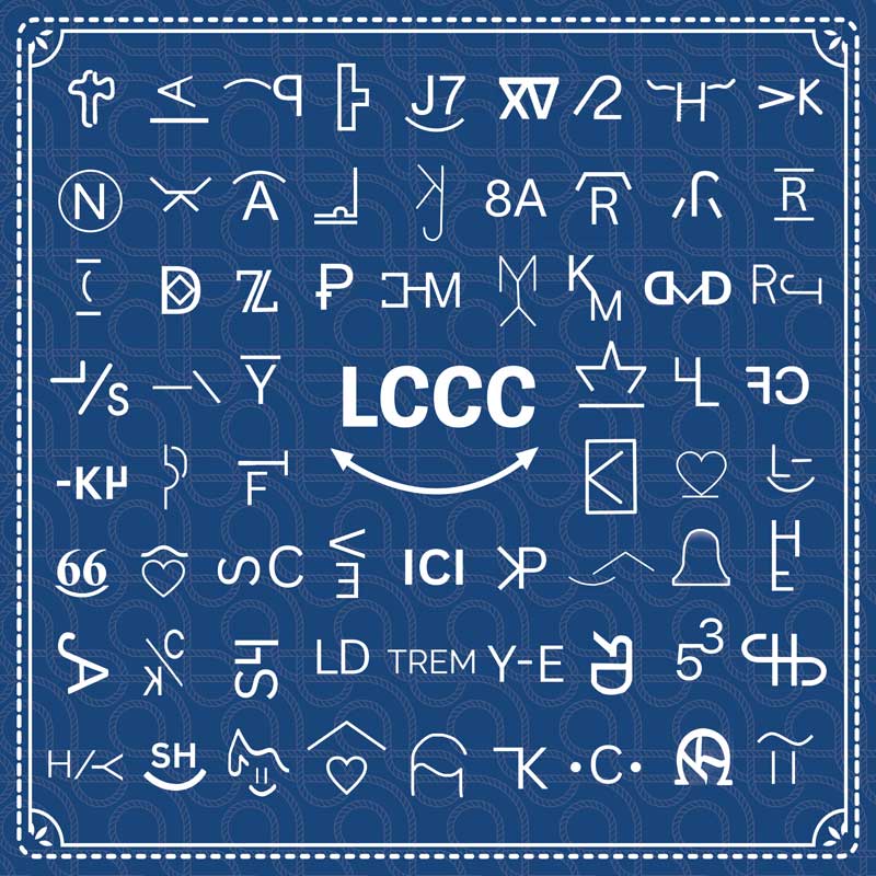 Mockup of the Wild Rag with LCCC logo, brands, and rope pattern