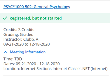example of how a course looks in self service for online anytime: Internet Sections Internet Classes