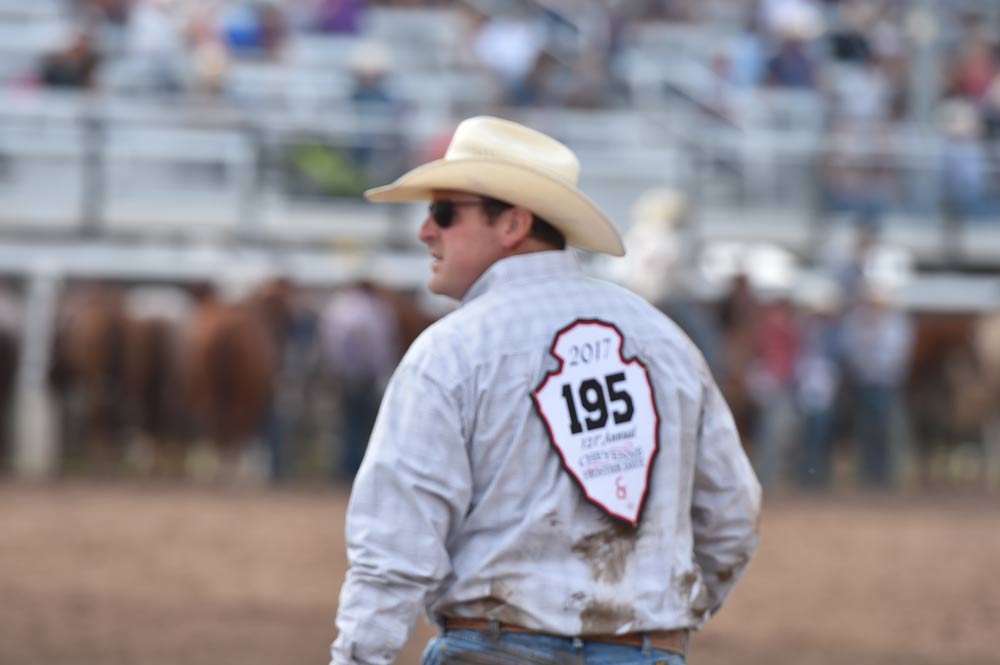 LCCC Rodeo Coack Beau Clark steer wrestling at Cheyenne Frontier Days